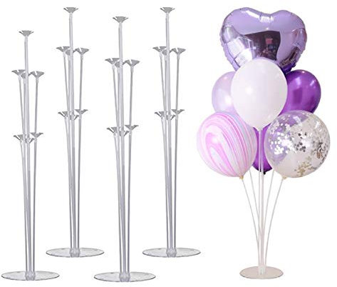 Coriver Soporte para Globos, Soporte Globos de Pie Alto, Soporte Columna Globos con Plástico Base, Estructura para Globos para Boda Cumpleaños Fiesta en el Jardín y Celebración del Gran (4 Sets)