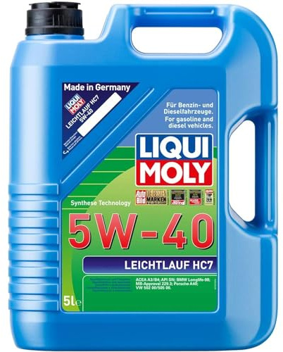 LIQUI MOLY Motoröl 5W-40 Leichtlauf HC Synthese Öl (Hydro-Cracked) Motor Öl ACEA A3/B4 API SN Plus HC7 5L Kompatibel mit VW Golf VII Schrägheck 5G1, BQ1, BE1, BE2 Golf IV Schrägheck 1J1 GOLF VI 5K1
