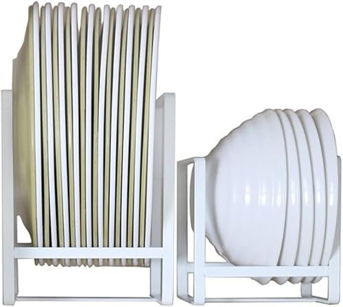 ORZ Pack of 2 Plate Rack for Kitchen Cupboard, Metal Plate Storage Organiser, Vertical Plates Holder, Pot Lid Cutting Board Organiser for Counter-top Cabinet, White