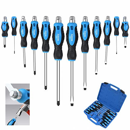 Sunplux 12 Stück Magnetischer Schraubendreher Set, 6 Kreuzschlitz & 6 Flachkopfspitzen Schraubendreher mit Go-Thru Stahlklingen Hohes Drehmoment Schraubendreher Set