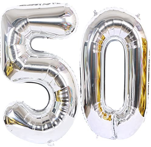 Helium Luftballon 50 Silber Geburtstagsdeko 40 Party Deko Supplies, Folienballon für Frau Mann, 50. Geburtstag Dekoration (50 Stück)