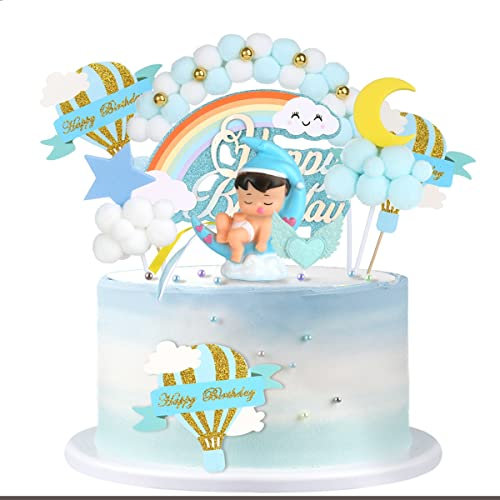 Ohaoduo Decoración para Tartas de Baby Shower, Bautizos y Cumpleaños - Color Azul para Niño - Accesorios para Pasteles y Cupcakes