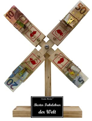 Fahrlehrer Geld Geschenk - persönliche Geschenk aus Holz - Eiserne Reserve Windmühle Geldgeschenk - Geld verschenken Geschenkidee - Text s/w Bester Fahrlehrer