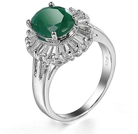Musihy 925 Silber Ringe Weissgold Frauen, Silber Vergoldet Ringe Einfach Zirkonia Grün Größe 52 (16.6)