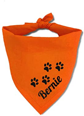 Personalisiertes Hunde Bandana - Verstellbares Dreiecks Halstuch Mit Gesticktem Wunschnamen - Baumwolle Kopftuch Dreieckstuch für Hunde (S, Orange)