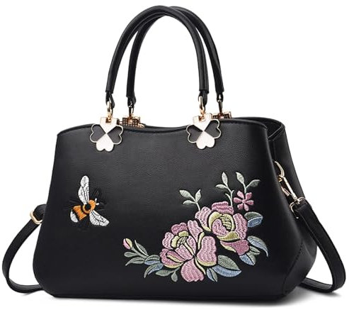 VARLIVOO Elegant Damen Handtaschen Stickerei Schultertaschen Frauen Umhängetasche Taschen Reisen Shopper Taschen Damen Taschen Crossbody Bag Arbeit Reisen PU Leder