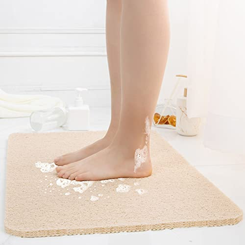 LY4U Tappetino da Doccia in PVC Antiscivolo Tappetino da Bagno Quadrato in Luffa Lavabile in Lavatrice per Box Doccia Vasca da Bagno, 50x80cm Beige