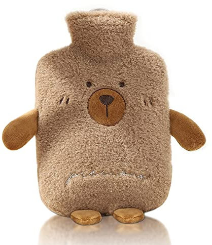Wärmeflasche mit Bezug,1L Wärmflasche Braunbär,mit Flauschiger Kaschmir Weicher Bezug,Abnehmbare&Waschbare,Tier Wärmflaschen für Kinder Erwachsene,Hot Water Bottle