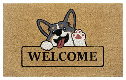 Hanse Home Kokos Fußmatte für Innen 45x75cm – Fussmatte Kokosmatte Schmutzfangmatte Hund Welcome Design, rutschfest für Eingangsbereich & überdachten Außenbereich – Natur