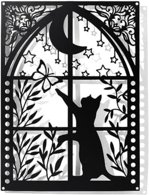 NBEADS Finestra con Decorazione Da Parete In Metallo con Gatto e Farfalla, Decorazione Da Parete Nera Silhouette Wall Art per La Casa, Camera Da Letto, Soggiorno, Bagno, Cucina, Ufficio, 30x22cm
