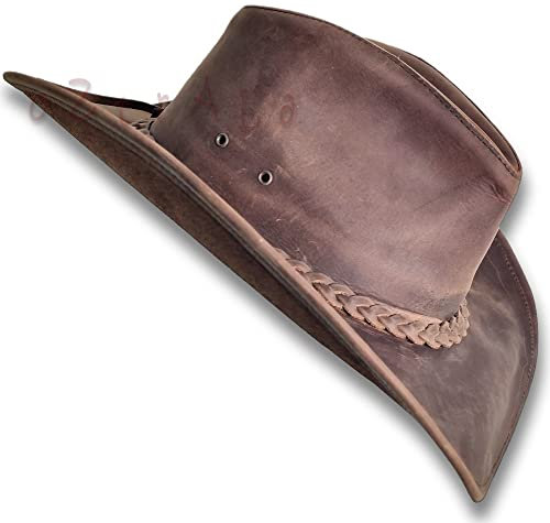 Oztrala Leder Cowboyhut Australian Outback Western Herren Damen Desperado HL33, Braun, MEDIUM