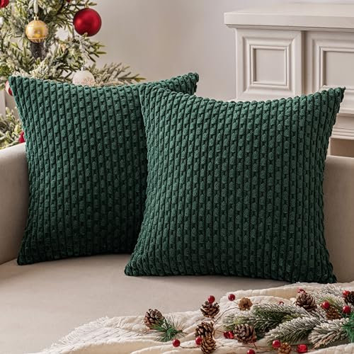 MIULEE Kordsamt Kissenbezug Kissenbezüge Dekorative Kissenhülle Moderne Sofakissen Kissen Dekokissen Couchkissen Zierkissen Weicher für Sofa Wohnzimmer 2er Set 50x50 cm Dunkelgrün