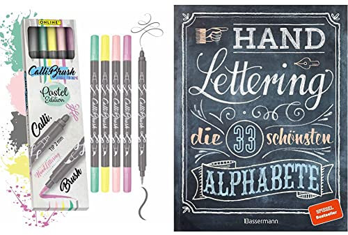 Online Calli.Brush Pastel, 5er Set Handlettering Brush-Pen, Pinsel-Stifte Set, Kalligraphie-Set & Handlettering. Die 33 schönsten Alphabete mit Rahmen, Ornamenten und Bordüren