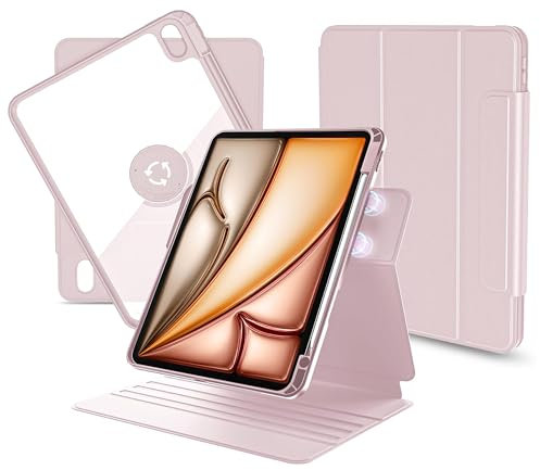 nimin Hülle für iPad Air 11 Zoll M2 iPad Air 6/5/4 (2024-2020) und iPad Pro 11 (3. /2. /1. Gen), mit doppelmagnetisches Design, 11 verschiedenen Nutzungsmodi - 360° drehbare Lederhülle mit Stifthalter