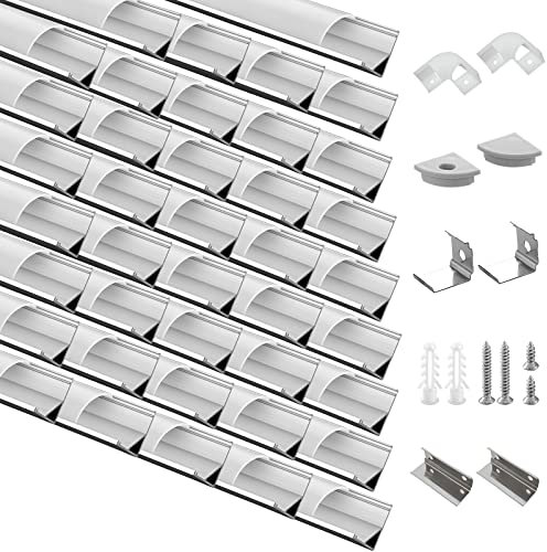 Efishine 40-PACK LED Profil Aluminium 40 x 1M, V-Form LED Aluminiumprofil mit milchiger Abdeckung, Endkappen, und Montageklammer für LED-Streifen, LED Aluminium Profil sehr einfache Installation…