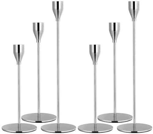 6 STÜCKE Silber Kerzenhaltern, Kerzenhalter für Kegelkerze passt 3/4 Zoll Dicke Kerze&geführte Kerzen, Retro Metall Kerzenhalter für Kerzenlicht Abendessen Hochzeit Party Bankett Dekoration