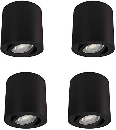 linovum 4 Stück CORI Decken Aufputz Spot schwarz dimmbar LED GU10 Birne neutralweiß 6,5W 230V - Aufbauleuchte schwenkbar Ø80x84mm