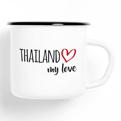 Huuraa Emaille Tasse Thailand my love Geschenk 300ml Vintage Thailand Geschenkidee