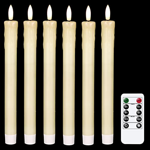 Eldnacele LED-Tropfwachs-Kerzen mit flackerndem Licht und 10-Tasten-Fernbedienung, 3D-Docht, batteriebetriebene LED stabkerzen für Weihnachts-, Heim- und Hochzeitsdekoration (Elfenbein)