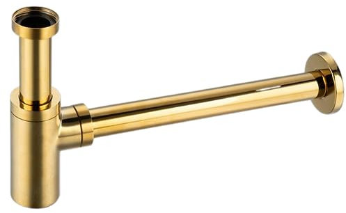 Balneo Waschbecken Siphon Universal - Abflussgarnitur Waschbecken Messing G1 1/4 x 32 mm - Sifon Waschbecken Bad Röhrensiphon - Syphon Badezimmer Waschbecken Rohr, Rund Gold