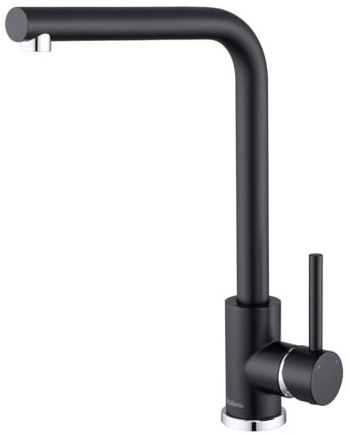 Kelleria Rubinetto da Cucina Nero, Rubinetto da Cucina Girevole a 360°, Miscelatore in Acciaio Inossidabile, Rubinetto Monocomando Miscelatore ad Alta Pressione per Lavello Cucina con Connessioni G3/8