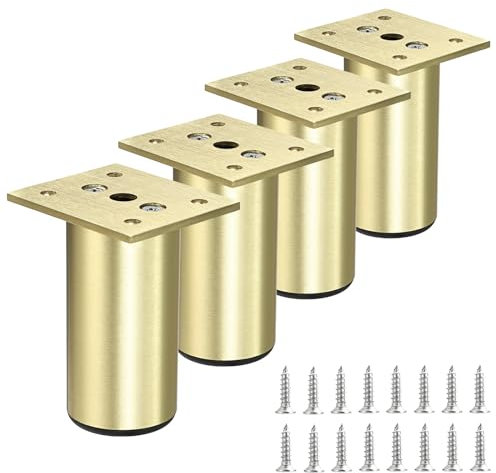 BSTKEY 4Pcs 3 Inch Aluminum Alloy Furniture Cabinet Legs - Adjustable Replacement Legs for Furniture Cabinet Foot Legs Sofa Bed Desk Table Feet Support, Gold