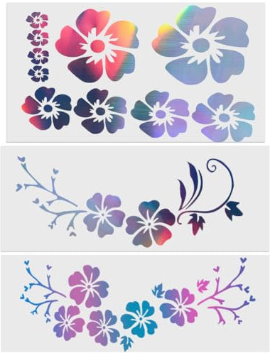 GORGECRAFT 3 Stile Hibiskusblüten-Autoaufkleber Hawaiianische Aufkleber Und Abziehbilder Bunte Reflektierende Hibiskuszweig-Aufkleber Wasserfeste Vinyl-Automobil-Außendekoration Für LKW-Motorradtüren