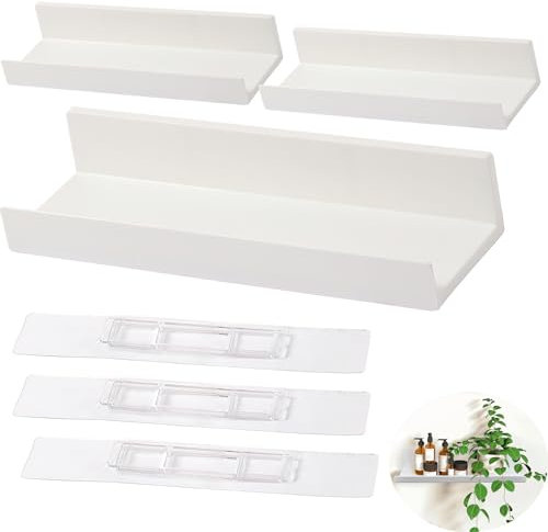 Yhuasia 3 Piezas Baldas Flotantes Pared, Repisas De Pared, Baldas Pared Sin Agujeros, Estanteria Baño, Flotante Repisa De Pared Adhesivo para Salón Oficina Cocina (27 * 8.5 * 5cm)