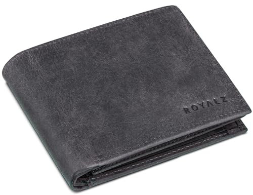 ROYALZ 'Detroit' Porte-Monnaie en Cuir pour Homme Etui avec Protection RFID - Porte-Feuille étui Compact Format Horizontal dans Un Design Vintage, Couleur:Navy Gris