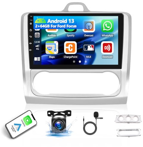 8 Core 2+64G Android 13 Autoradio für Ford Focus Exi MT 2 3 Mk2/Mk3 2004-2011 mit Carplay Android Auto, 9 Zoll Touchscreen Radio mit MirrorLink/BT/FM GPS/WiFi, DSP/EQ/HiFi/SWC+Rückfahrkamera