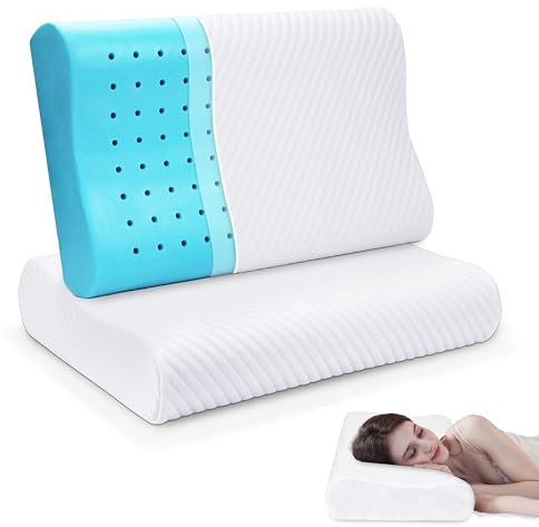Soznveg 2 Stück Memory Foam Kopfkissen, 67x40x9/11cm, Ergonomisches Kopfkissen mit Coolem Kissenbezug, Orthopädisches Kopfkissen, Nackenstützkissen für Seiten- und Rückenschläfer