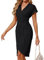 JASAMBAC Women's Work & Office Dresses - Batwing Flutter Sleeves, Bodycon, Ruched Wrap, Soft Business, Pencil Midi, Wedding Guest, Summer Dress - Black