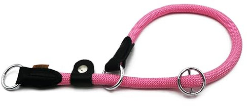 Aiminto Braided Round Martingale Dog Collar, Training Collar with Slidable Stop Ring and Adjustable Stopper - Ideal for Large Dogs (L(1/2) - 20 Long, Pink)