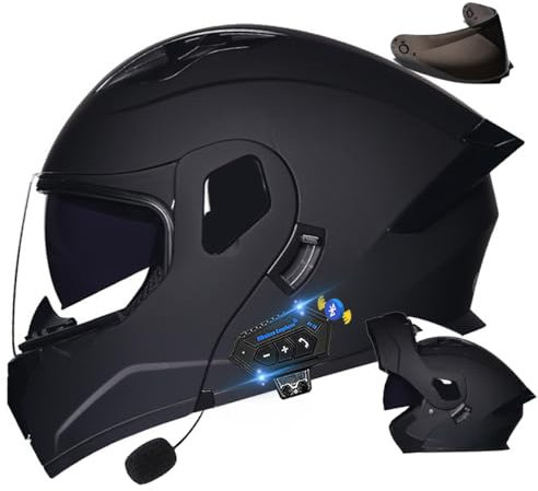 Motorradhelm mit Bluetooth Klapphelm, Doppelvisier Modularer Helm ECE Zertifiziert, Integralhelm mit Mikrofon für Automatische Reaktion für Erwachsene Frauen Männer (21.6-24.4in)