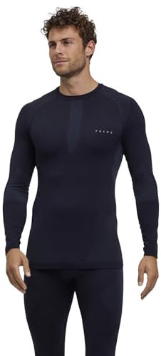 FALKE Herren Baselayer-Shirt Warm Round Neck M L/s Sh Funktionsmaterial schnelltrocknend 1 Stück, Schwarz Black 3000, XL
