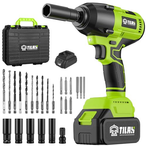 TILAX 21V Cordless Impact Wrench 516Ft-lbs High Torque 1/2 inch Impact Gun with Brushless Motor, 2300RPM Speed, 4.0Ah Battery, Charger, 5pcs Sockets for Car, Lug Nuts