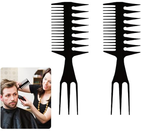 2 Piezas Peine de Dientes Anchos 3-en-1, Peine Hombre Puas Anchas Profesional Peinar de Doble Cara Peine de Cola de Rata Styling Comb, Grueso Peine del Pelo Antiestático para Peluqueria Barberos