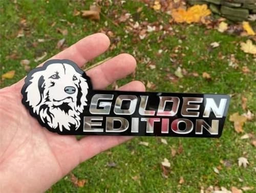 fabisup Hunde-Autoabzeichen, Laserschnitt, 3D-Auto-Aufkleber, Gold, Universal, Auto, LKW, Wohnmobil, Motorrad, Boot (Golden Retriever)