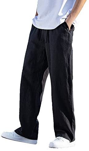 GXYANiaoy Herren Breit Freizeit Große Größen Linenpants Chinohose Mit Taschen Slim Fit Baumwolle Lang Trousers Sommerhose Lang Lang Stretch Leinenhose Chino