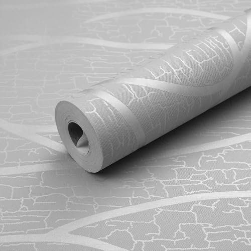 Baketron Light Grey Wallpaper - Silver Glitter Textured Geometric 3D Embossed Wallpaper for Living Room Feature Wall
