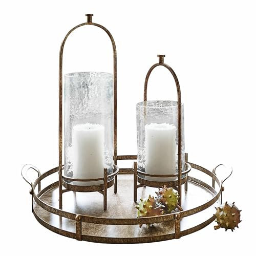 Loberon Windlicht 2er Set Aquivar, Zwei Größen, Gehämmerte Oberfläche, Dekoration, Wohn-Accessoires, Kerzenhalter, Eisen, Glas, antikbronze/klar