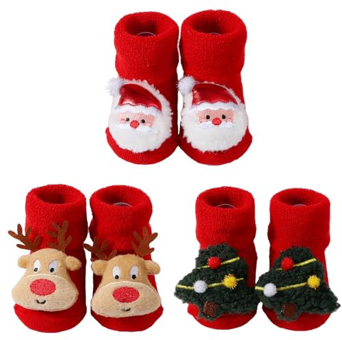 Rasselsocken Weihnachten, Antirutsch Baby Socken, Kinder Weihnachtssocken, Baumwolle Neugeboren Spielzeug Bauchlage Rattle Rassel Socks (DE/NL/SE/PL, Alter, 12 Monate, C)