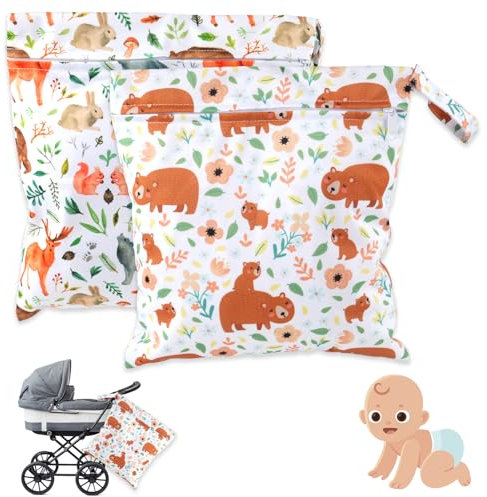 Maxmoc 2 Stück Wetbag Kindergarten, Nasstaschen Windeltasche, Wasserdicht Nassbeutel, Wiederverwendbar Nasstasche Kindergarten mit Reißverschluss, für Kleinkind Schwimmen Gym Reisen