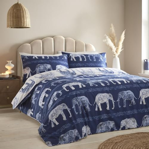 Simply Charlotte Bettwäsche-Set mit Elefantenmotiv, Super-King-Size-Bett, Tierdruck, Blau