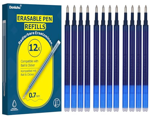 Donluhu Ersatzminen für Pilot FriXion [12er Set], Blau-Schwarz, Radierbare Ersatzminen für Pilot FriXion Stifte, Ersatzmine für Gelstift radierbar, Kompatibel mit Pilot FriXion Ball& Clicker [0.7mm]
