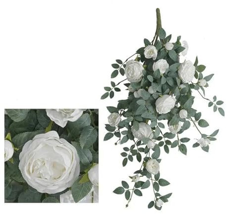 KOMINF 22 Rosenranken, Seidenblumen, Heim- und Gartendekoration, Weihnachtsdekoration, Zubehör, Wandblume, ewige Rose, Efeu, Creme