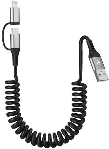 Cable iPhone Carga Rapida para Apple Carplay y Android Auto, 2 en 1 Cable Corto de USB a Lightning y USB C, Multi Cable Cargador iPhone USB para iPhone 16/15/14/Huawei/Galaxy/Android