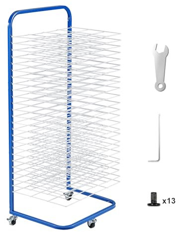 VEVOR Tendedero de Pintura 25 Estantes Extraíbles 432 x 330 x 1000 mm Rejilla para Secar Pintura de Acero al Carbono con Ruedas Bloqueables para Obras de Arte en Aulas, Estudios de Arte, Azul y Blanco