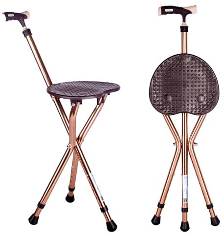 Faltbar Gehstock mit Sitz, Walking Stick mit Sitz, höhenverstellba, Dreibeiniger Sitzstock Spazierstock, 3 Beine, belastbar bis 120kg, Robustes und leichtes Aluminium, rutschfeste
