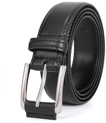 JasGood Ledergürtel Herren Gürtel Herren aus Kunstleder für Männer Anzug Business Jeansgürtel 33mm Breit Herrengürtel mit Dornschließe,Schwarz,130cm